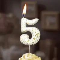 Свеча в торт "Белые брызги", цифра "5"