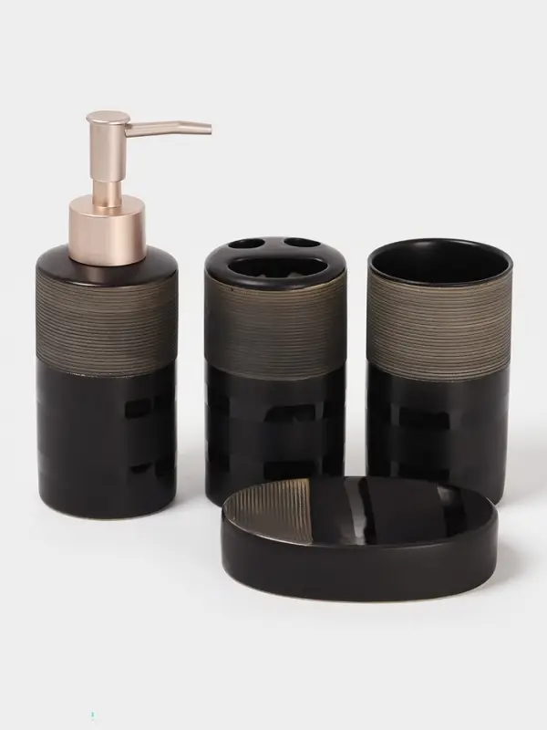 Аксессуары для ванной Доляна &laquo;Классика&raquo;, 4 предмета: дозатор 300 мл, мыльница, 2 стакана, чёрные