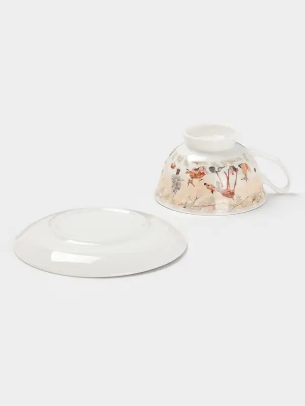 Чайная пара новогодняя «Лесное чудо», 2 предмета: чашка 180 мл, блюдце d=15 см, керамика, подарочная упаковка, бежевая Чайная пара новогодняя «Лесное чудо», 2 предмета: чашка 180 мл, блюдце d=15 см, керамика, подарочная упаковка, бежевая