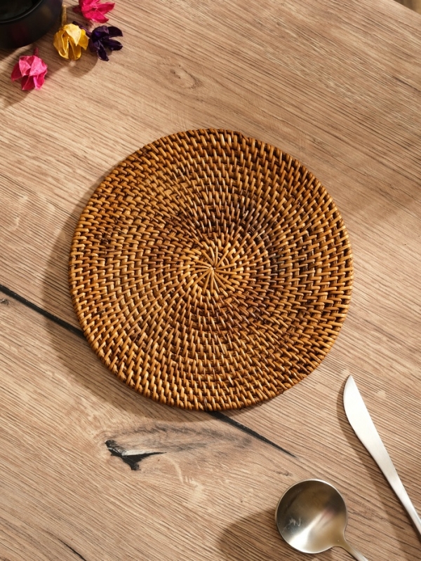 Коврик сервировочный плетеный круглый ротанг, 20х20х0,5 см