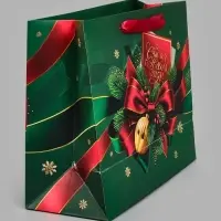 Пакет подарочный с лентой &laquo;Счастья в Новом году&raquo;, ML 27&times;23&times;11.5 см