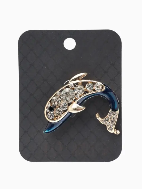 Брошь &laquo;Дельфин&raquo;, бело-синяя в золоте