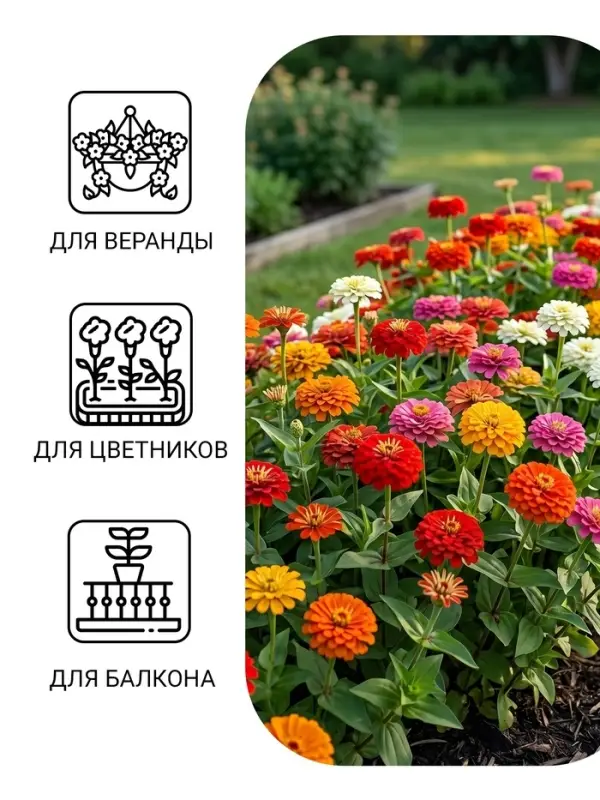 Семена цветов Цинния "Калифорнийские гиганты" смесь, серия Кольчуга, О, 0,3 г