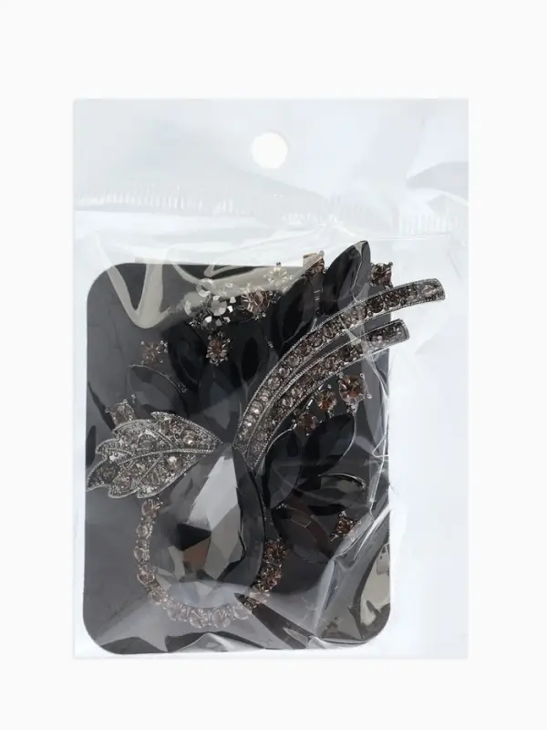 Брошь "Императрица" букет, цвет чёрно-серый в сером