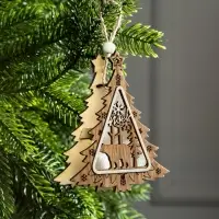 Ёлочная игрушка &laquo;Ёлочка с медведем&raquo;, 11&times;11&times;2 см, от батареек, свечение тёплое белое