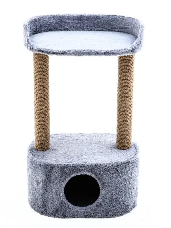 Домик для кошек с когтеточкой, овальной полкой, джут, 51×31×87 см, серый