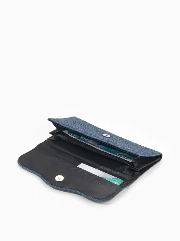 Кошелёк женский на магните, 19.5&times;2.5&times;9 см, с цветочным узором, тёмно-синий