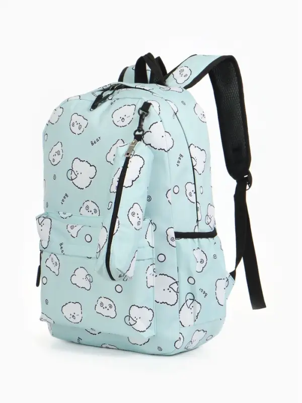 Рюкзак школьный &laquo;Мишки&raquo;, с пеналом, 3 кармана, 28&times;12&times;43 см, бирюзовый