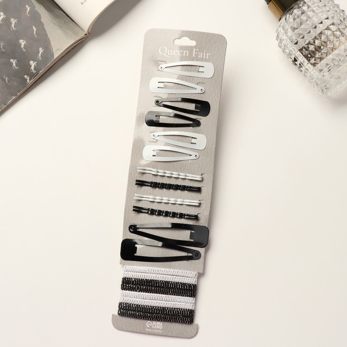 Набор для волос «Классика» (6 шт-4,5 см,8 шт-6 см,2 шт-6,5 см,8 резинок) чёрно-белый Набор для волос «Классика» (6 шт-4,5 см,8 шт-6 см,2 шт-6,5 см,8 резинок) чёрно-белый