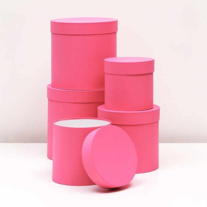 Набор круглых коробок 5в1 Набор круглых коробок 5в1 "Краски", розовый, 25 х 25 х 25 - 19 х 19 х 19 см