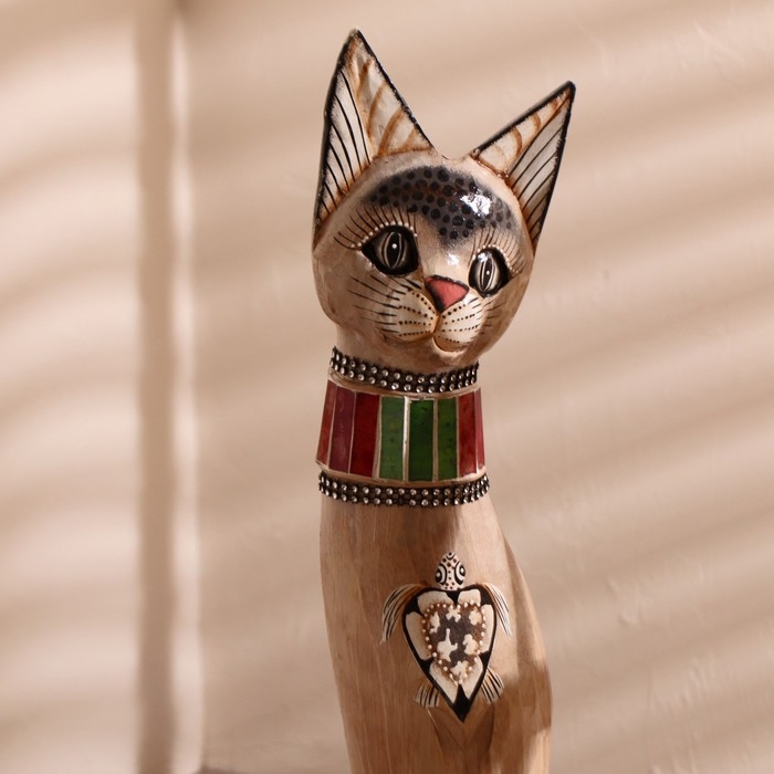 Сувенир дерево Сувенир дерево "Серая кошка в ошейнике из мозаики и с черепахой" 60х12х6 см