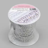 Цепь со стразами, 2 ряда, металл, стекло, 2 мм, 4.5&plusmn;0.5 м, цвет серебряный