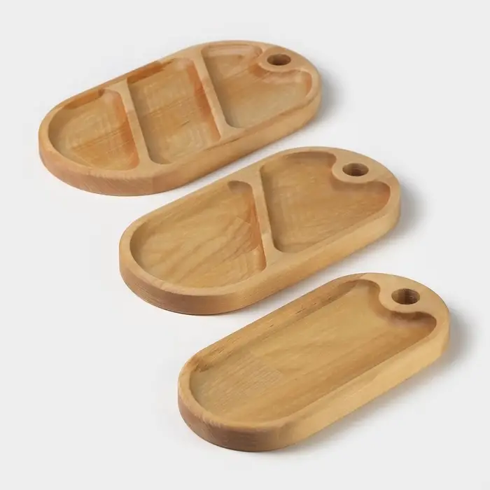 Набор деревянных менажниц и сервировочных досок на подставке Adelica, 3 шт., 25&times;14 см, 23&times;12 см, 21&times;10 см