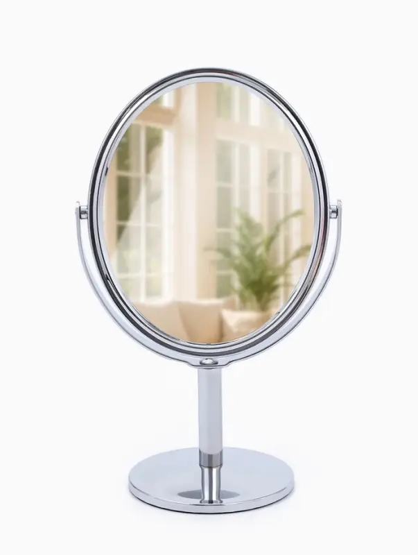 Зеркало настольное, с увеличением х2, двустороннее, 11&times;18 см, (9.4&times;11.5 см), металлическое