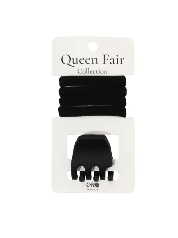 Набор для волос QF &laquo;Вивьен&raquo;, 4 резинки 5.5 см, краб 3 см, зубья, чёрный