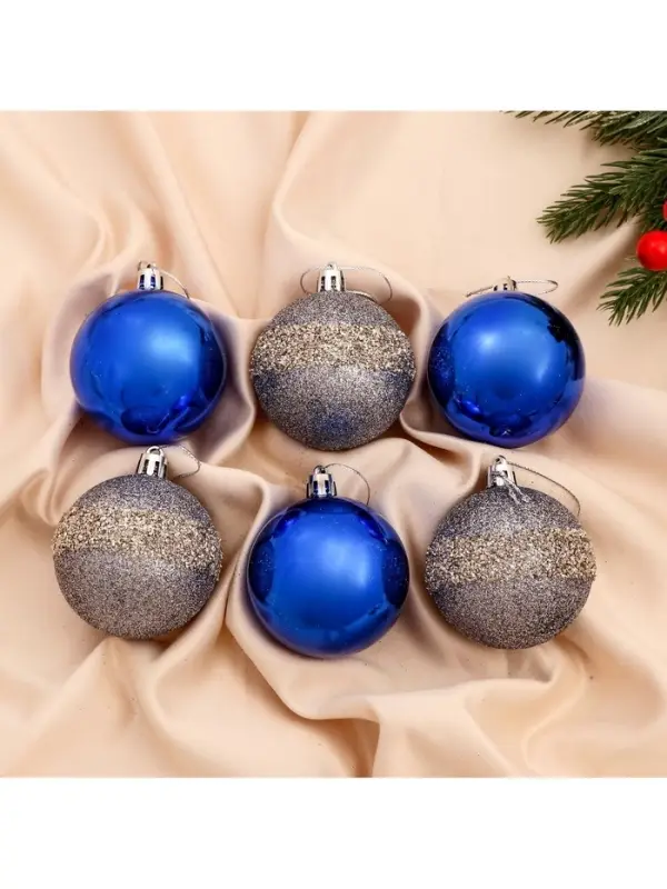 Ёлочные игрушки &laquo;Дорофея полосы блеск&raquo;, шары новогодние, d=6 см, набор 6 шт., МИКС