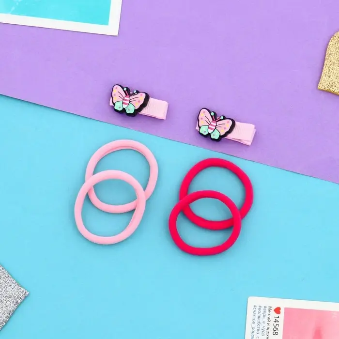 Набор для волос Набор для волос "Крохотуля" (4 резинки, 2 зажима 3,5 см) бабочка, розовый
