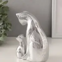 Фигурка полистоун &laquo;Кошка с котёнком&raquo;, серебро, 10&times;6&times;13.5 см