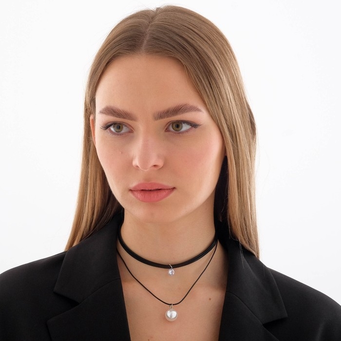 Чокер «Две нити» большая бусина, цвет белый в чёрном, L=39 Чокер «Две нити» большая бусина, цвет белый в чёрном, L=39