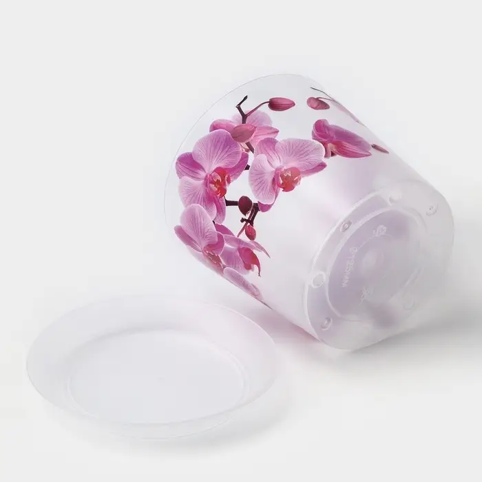 Горшок для орхидей с поддоном IDEA &laquo;Деко&raquo;, 1.2 л, пластиковый, прозрачный