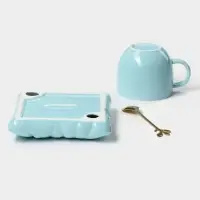 Чайная пара &laquo;Зефирка&raquo;, 3 предмета: чашка 250 мл, блюдце d=13.7 см, ложка, керамика, голубая