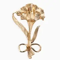 Брошь  "Гвоздика" с лентой, цвет красный в золоте