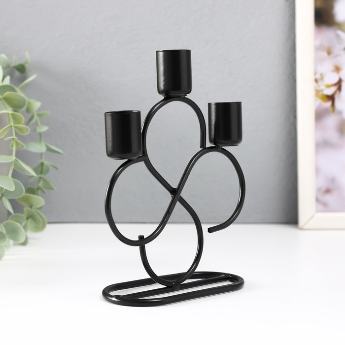 Подсвечник металл на 3 свечи Подсвечник металл на 3 свечи "Завитки" d=2 см чёрный 14х6х16,5 см