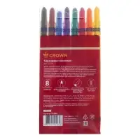 Мелки восковые, 8 цветов, Crown, выкручивающийся стержень, ПВХ, МИКС