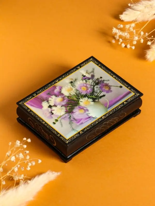 Шкатулка «Цветы в кувшине», 10×14 см, лаковая миниатюра