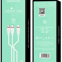 * Кабель BX17 USB 3 в 1 (Micro + Lightning + Type-C) Borofone белый