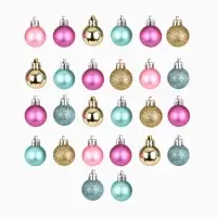 Шары ёлочные новогодние, пластик, d=3 см, набор 16 шт., голубые, розовый и золотой