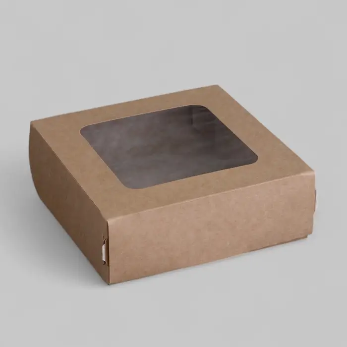 Коробка складная, с окном, крафтовая, 11.5×11.5×4 см