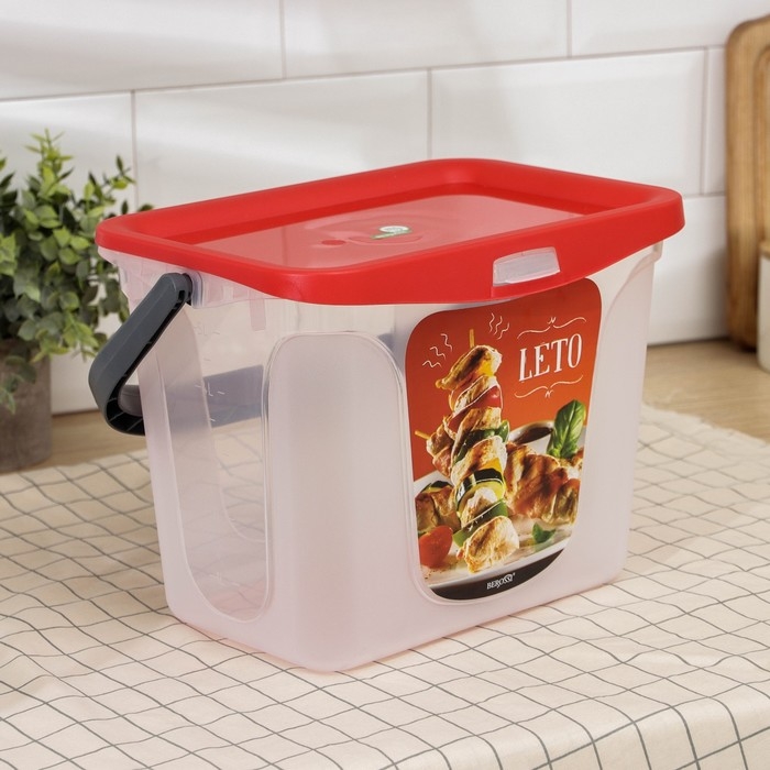 Контейнер для шашлыка c ручкой «Leto», 6 л, пластик, прозрачный, крышка красная