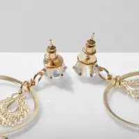 Серьги висячие &laquo;Капли&raquo; ажурные на кольцах, цвет белый в золоте, 11,5 см