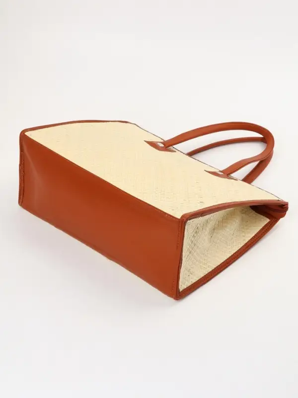 Сумка плетёная на молнии из пандана, 41&times;16&times;50 см, бежево-коричневая