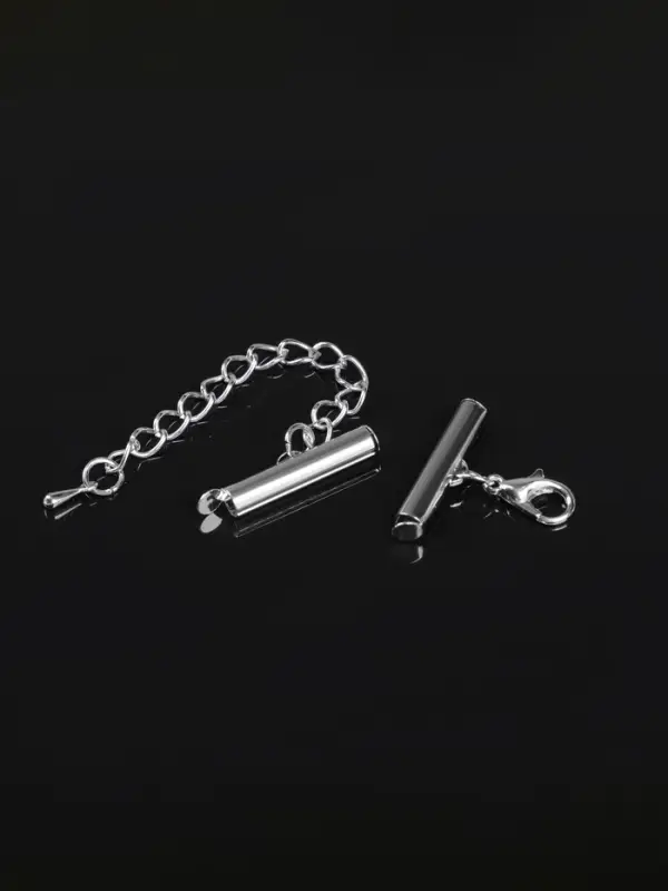 Концевик для браслета из бисера (пара) 20 мм, с цепочкой удлинителем, цвет серебро