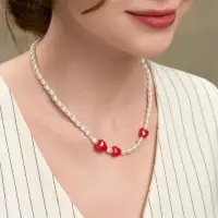 Бусы &laquo;Жемчуг и Сердца&raquo;, L=40 см, керамика, красные, белые