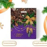 Пакет "Блестящие шишки", полиэтиленовый с вырубной ручкой, 38х47 см.