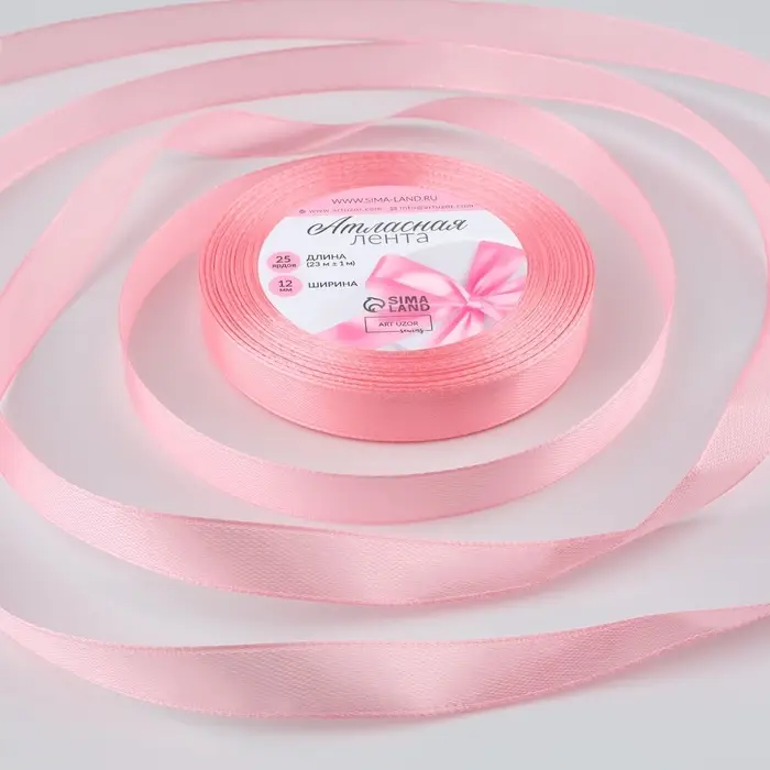 Лента атласная, 12 мм, 23±1 м, нежно-розовая №147 Лента атласная, 12 мм, 23±1 м, нежно-розовая №147