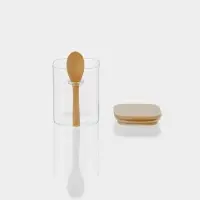 Банка для сыпучих BellaTenero &laquo;Эко&raquo;, 500 мл, 10.5&times;8.2&times;10.5 см, с бамбуковой крышкой и ложкой, стекло, прозрачная