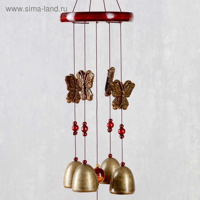 Музыка ветра металл, дерево Музыка ветра металл, дерево "Бабочки" 4 колокольчика 55 см