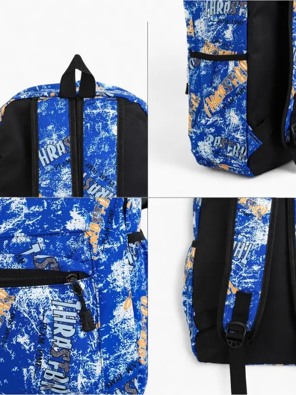 Рюкзак школьный на молнии, с карманами, принтом, размер 30&times;13&times;42 см, синий