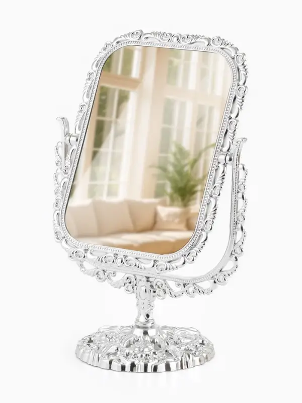 Зеркало настольное, с увеличением х2, двустороннее, 16&times;23 см, (10.5&times;14.5 см), серебристое