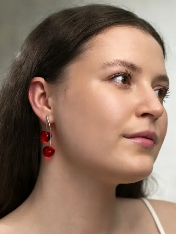 Серьги двойные &laquo;Черешня&raquo;, красные в серебре
