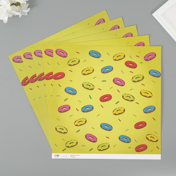 Бумага для скрапбукинга двусторонняя Бумага для скрапбукинга двусторонняя "Бабочки и пончики" плотность 180 гр набор 5 шт 30,5х32 см 10