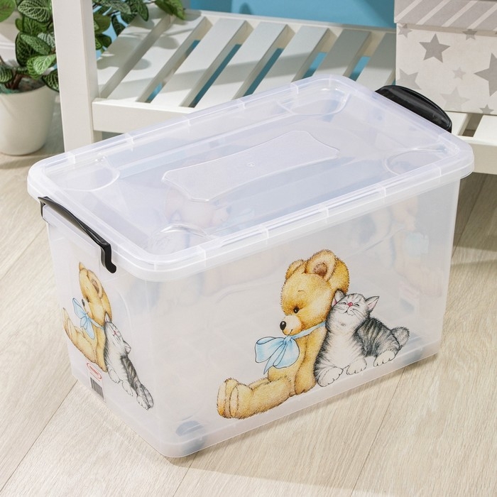 Контейнер для хранения «Мишка и котёнок», 35 л, 50,5×31,5×28 см, на колёсиках, прозрачный Контейнер для хранения «Мишка и котёнок», 35 л, 50,5×31,5×28 см, на колёсиках, прозрачный