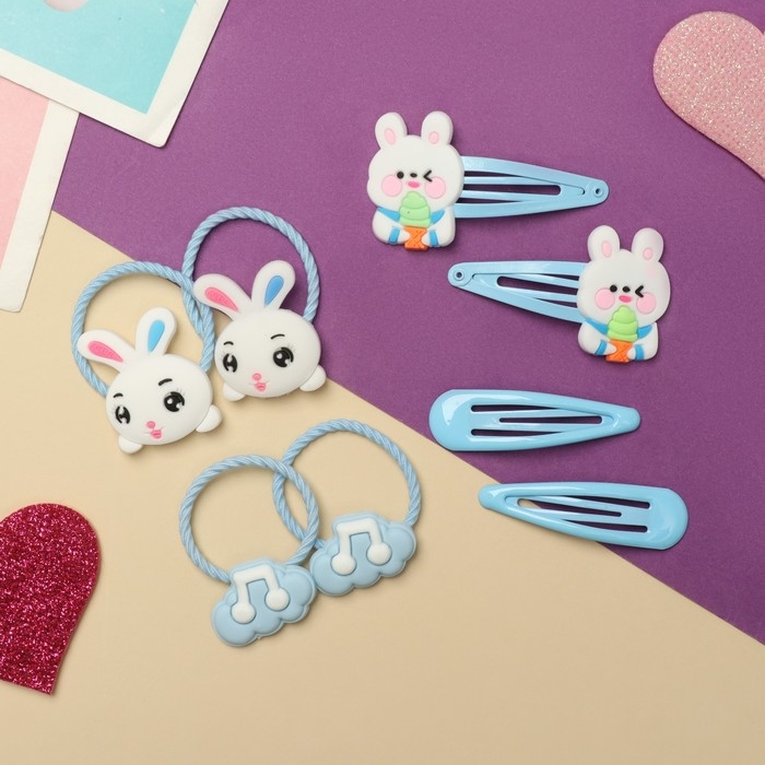 Набор для волос Набор для волос "Ванилька" (4 резинки, 4 невидимки) зайчики, голубой