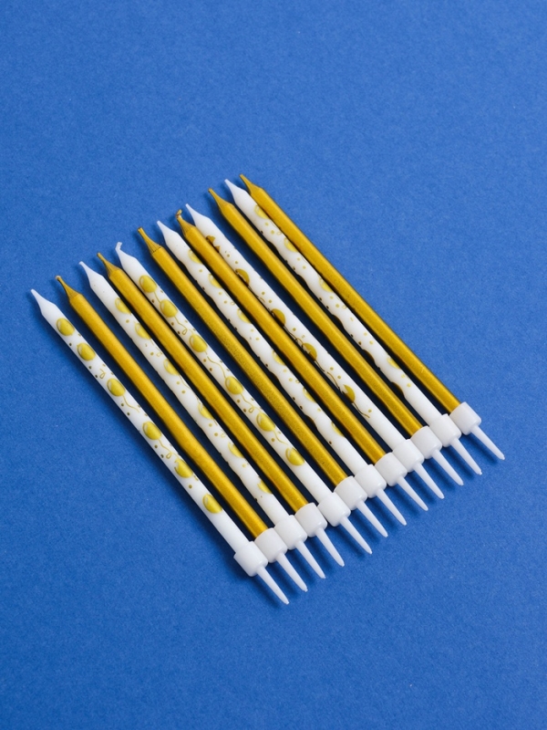 Набор свечей для торта Набор свечей для торта "Воздушные шарики", 12 шт, золотой и белый