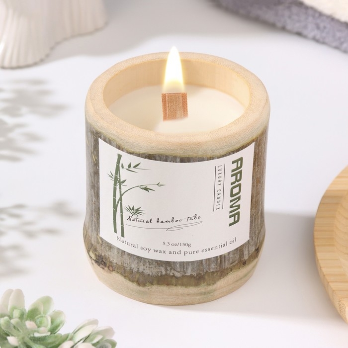 Свеча ароматическая в бамбуке Свеча ароматическая в бамбуке "Кунулун", соевый воск, 25ч, 150 гр, 8,5х8 см