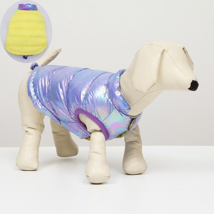 Куртка для собак двухсторонняя с утяжкой, размер 18 (ДС 40, ОГ 50, ОШ 38),фиолетовая/жёлтая Куртка для собак двухсторонняя с утяжкой, размер 18 (ДС 40, ОГ 50, ОШ 38),фиолетовая/жёлтая